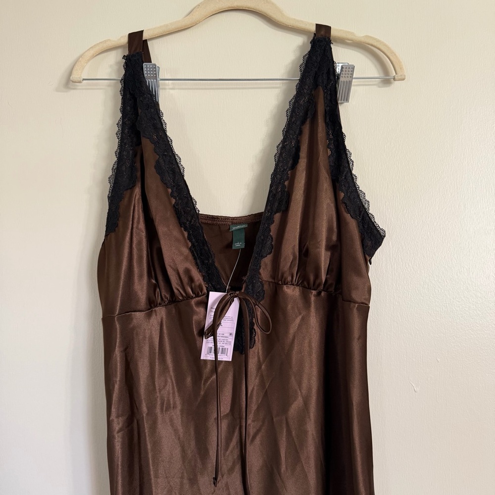 Silky Brown Lace-Trim dress